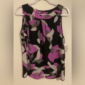 NWT NINE WEST Sleeveless Printed Jewel Neck Pleat Front Blouse Women’s Small